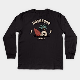 Vintage Surfing Hossegor, France Kids Long Sleeve T-Shirt